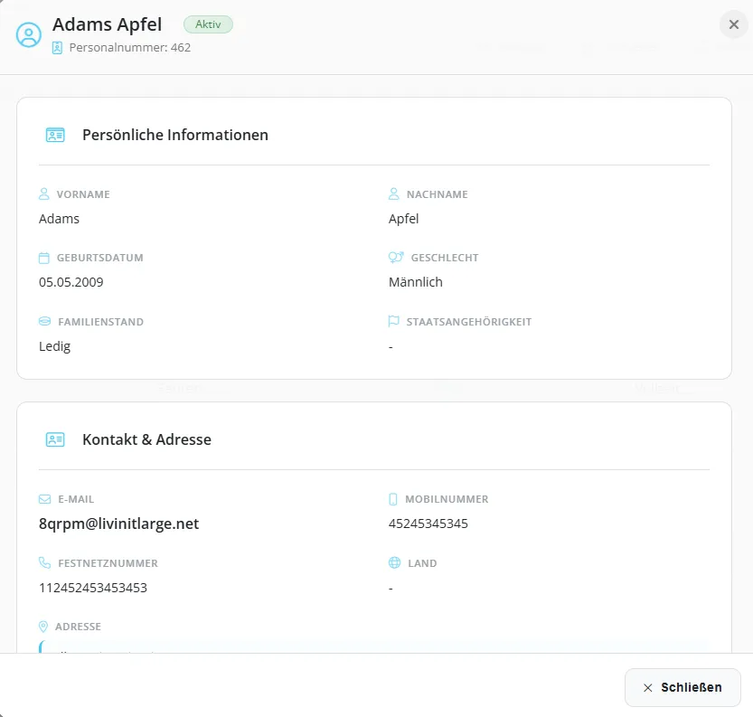Mitarbeiter Detailansicht