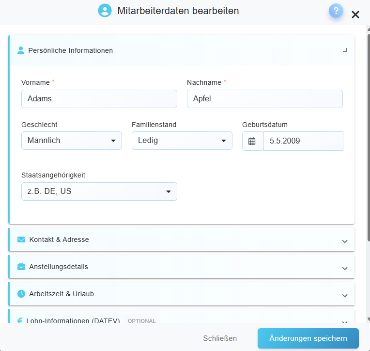 Mitarbeiterdaten bearbeiten - Persönliche Informationen