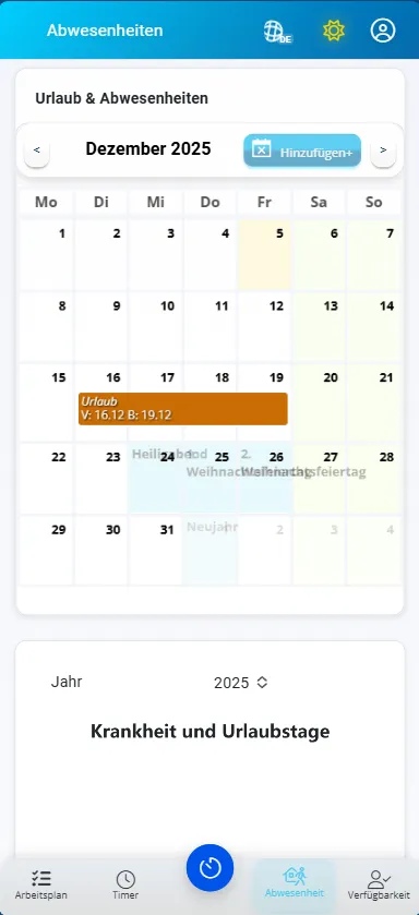 Abwesenheiten Kalender