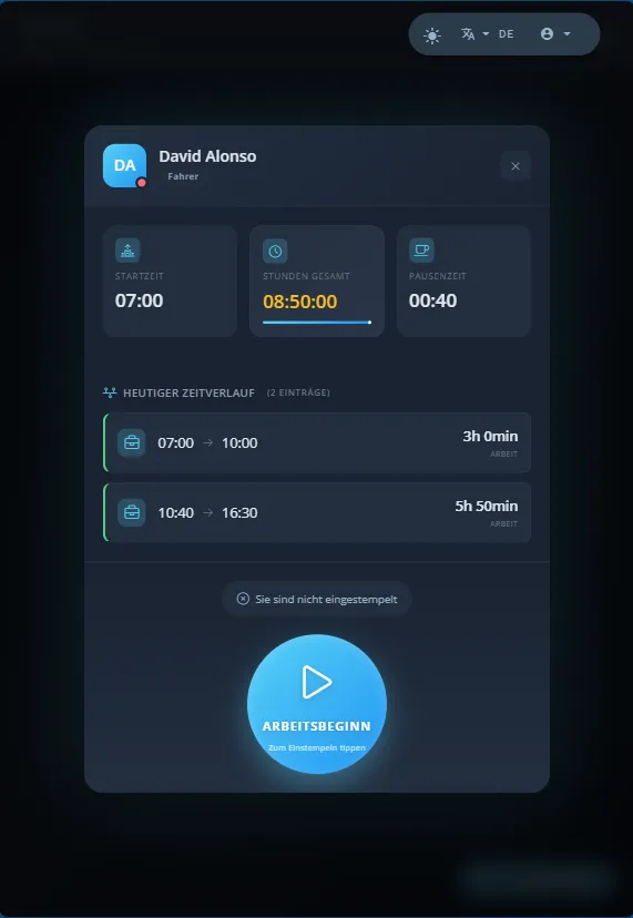 Terminal Mitarbeiter-Ansicht