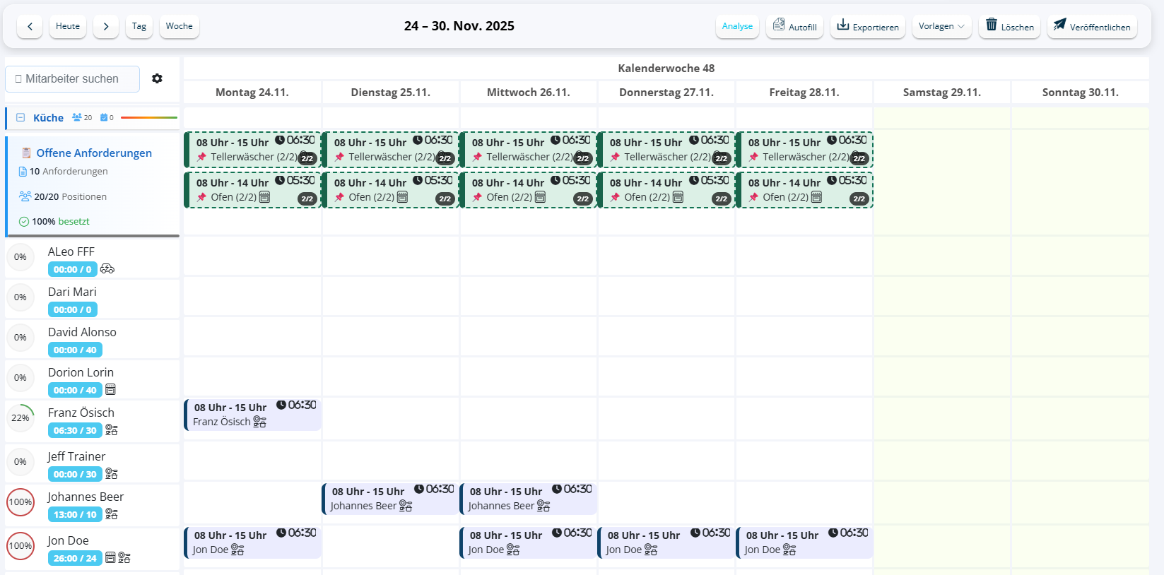 FixPlaner Schichtplaner - Wochenübersicht mit Drag & Drop Kalender
