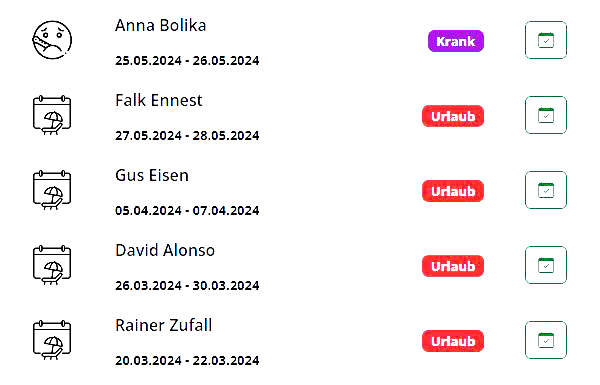 Übersicht aller Abwesenheitsanträge